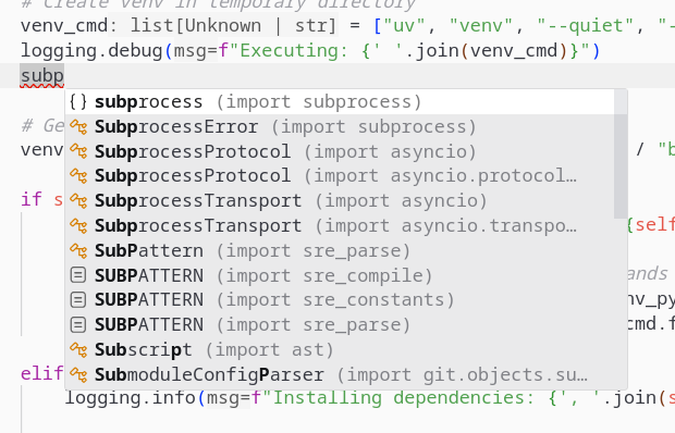 Code completion example