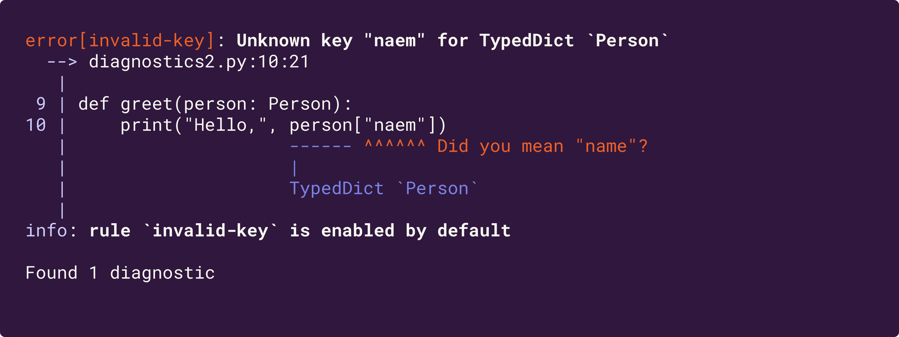 TypedDict misspelled-key diagnostic