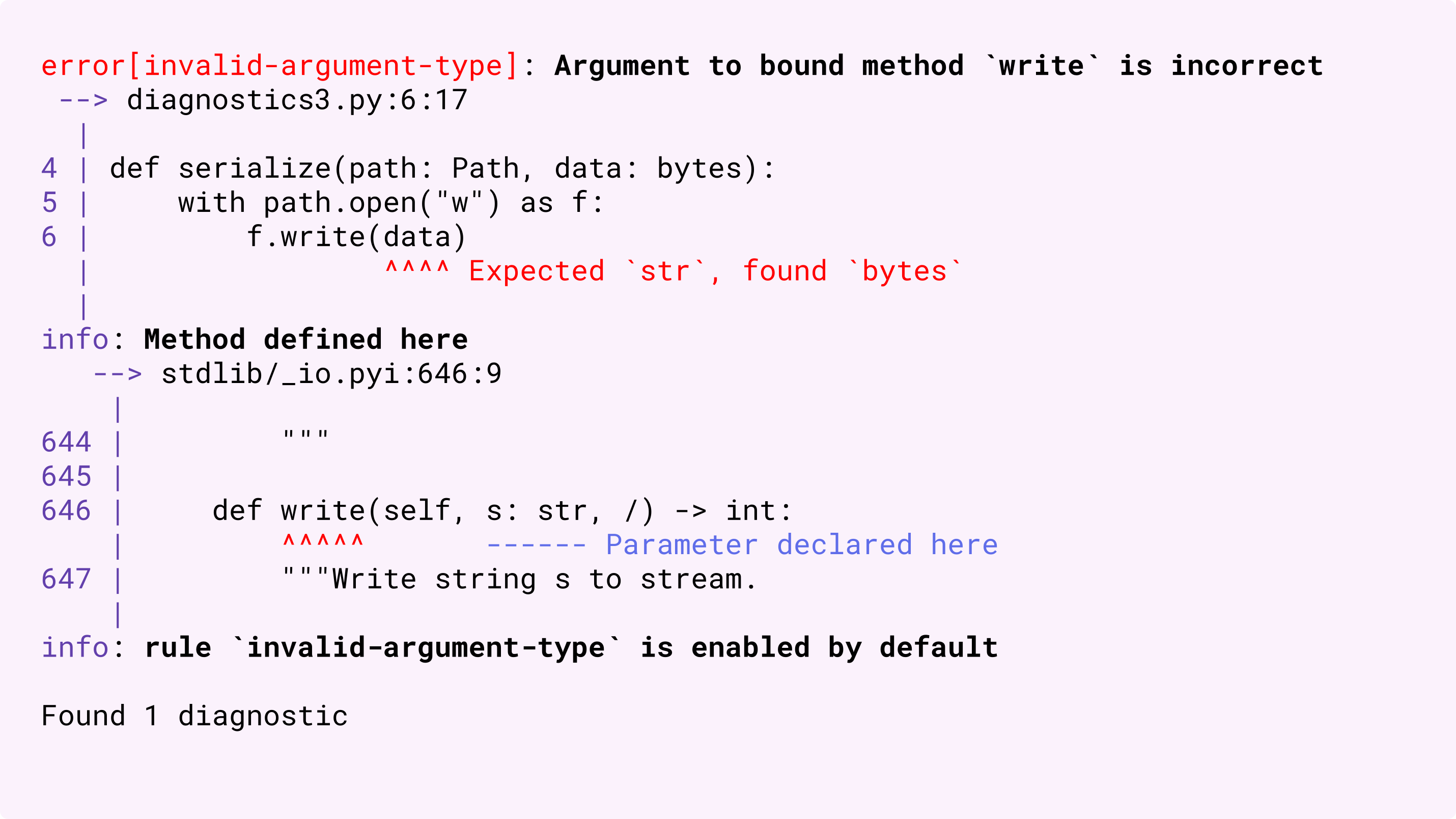 Invalid arguments diagnostic